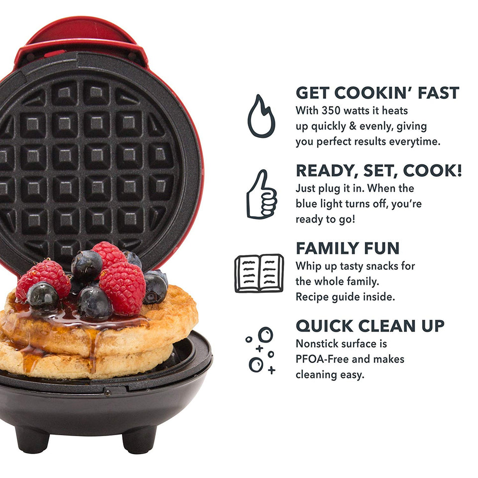 Dash Mini Maker: la mini máquina de hacer gofres para gofres individuales, paninis, hash browns, otros en los desplazamientos, desayuno, almuerzo o aperitivos, Rojo, Pequeño, 1